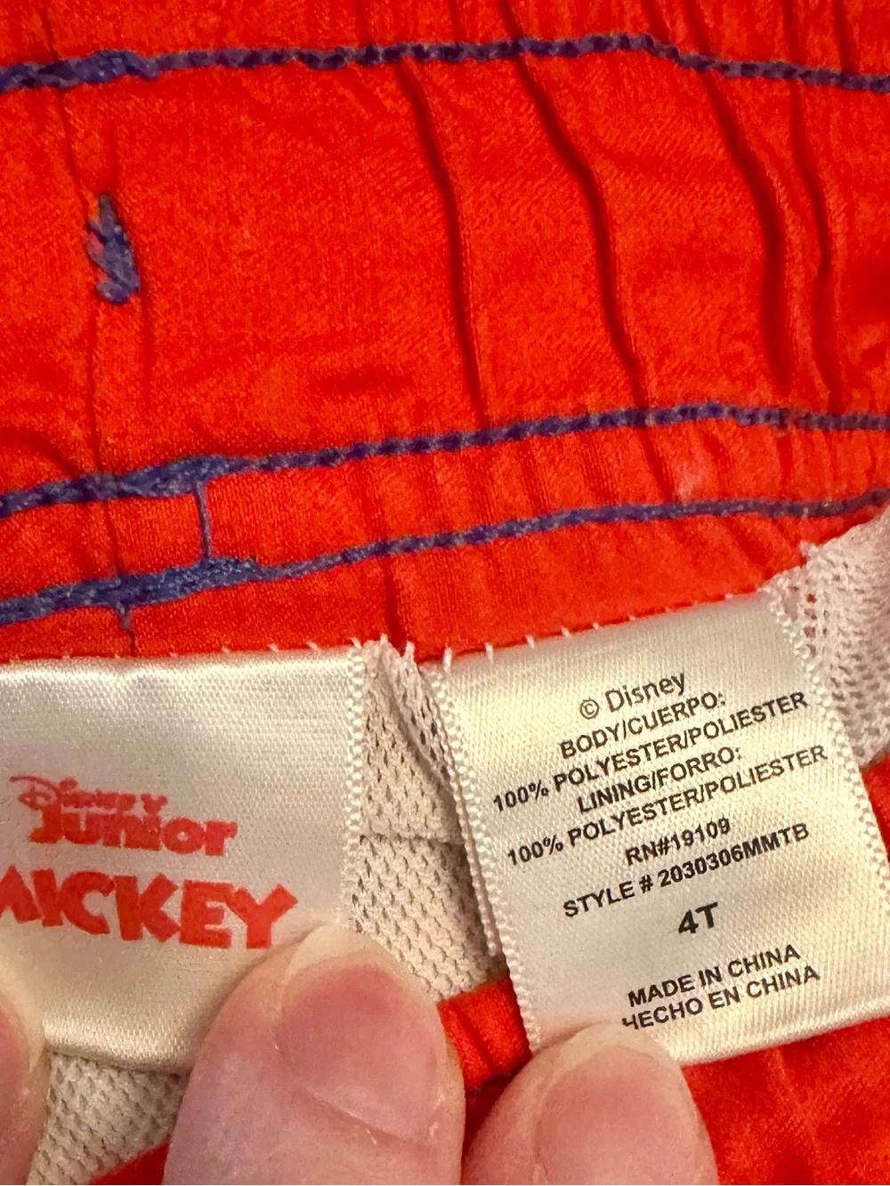 Disney Junior Mickey Red and Blue Boys Swim Trunks with White Drawstring